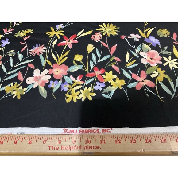 JBJ Fabrics Cotton Blend Border Print Fabric with Black Background and Florals - Picture 9 of 15